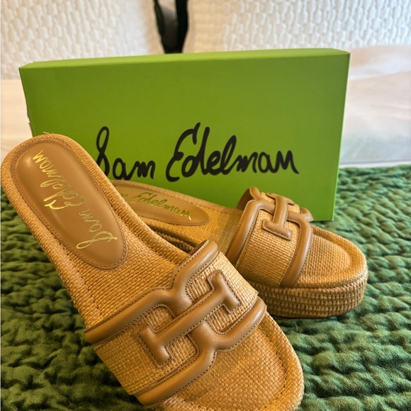 New!Sam Edelman Pauleena Raffia platform wedge sandals in the Sand Dune. SZ 8 - Picture 4 of 11